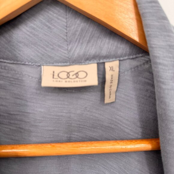 LOGO Cardigan Vest Womens XL Blue Cotton Cream‎ Swiss Dot Lace-Trimmed Back - Picture 5 of 9